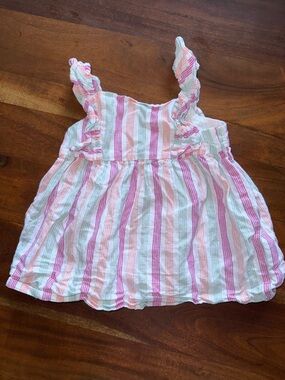 Carter's Pink, White & Mint Striped Ruffle Tank